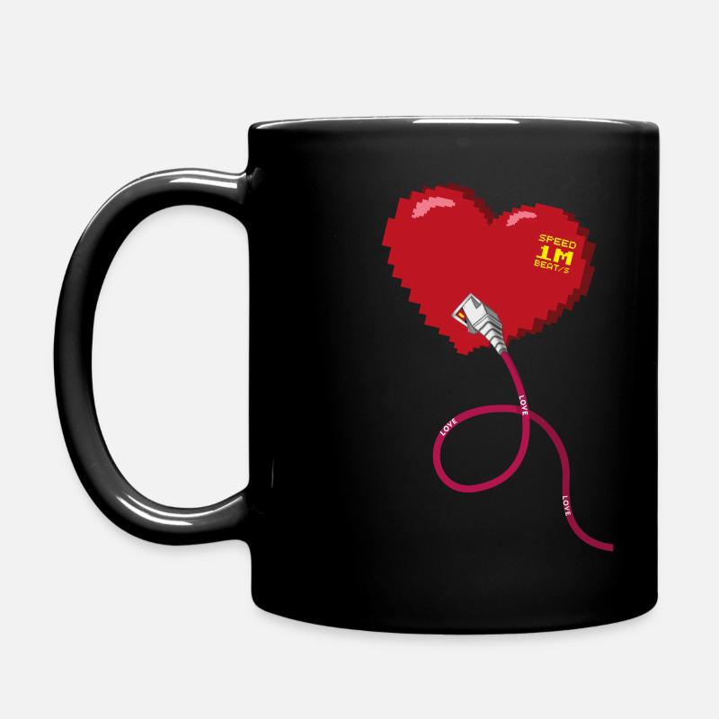 Hearts connected by ethernet Matching couple right - Full Colour Mug - black