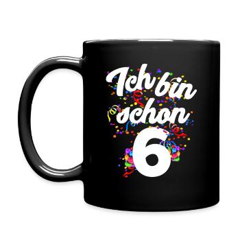 6. Geburtstag - Tasse einfarbig - Schwarz - Links