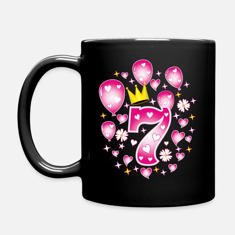 07 7. Geburtstag Mädchen Luftballons Krone Blumen - Tasse einfarbig - Schwarz