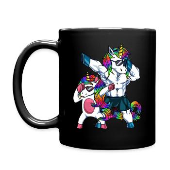 Dad And Daughter Unicorn betupfen - Tasse einfarbig - Schwarz - Links