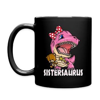 Dinosaure Sistersaurus mignon avec ours en peluche - Mug uni - noir - Gauche