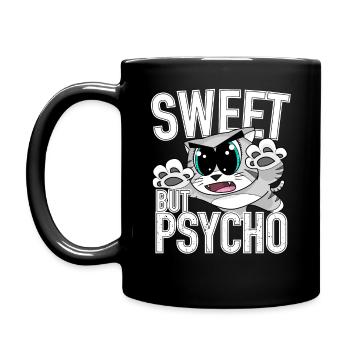 Sweet but psycho cute cat - Full Colour Mug - black - Left