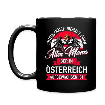 UNTERSCHÄTZE NIE - ALTEN ÖSTERREICHER - GESCHENK - Tasse einfarbig - Schwarz - Links
