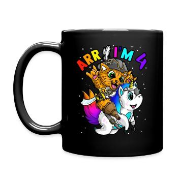 Arr Im 4 Birthday Pirate Halloween Jolly Roger - Full Colour Mug - black - Left