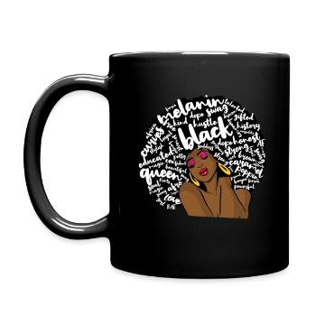 Schwarze Frau Afro Wörter Melanin Königin Geschenke - Tasse einfarbig - Schwarz - Links