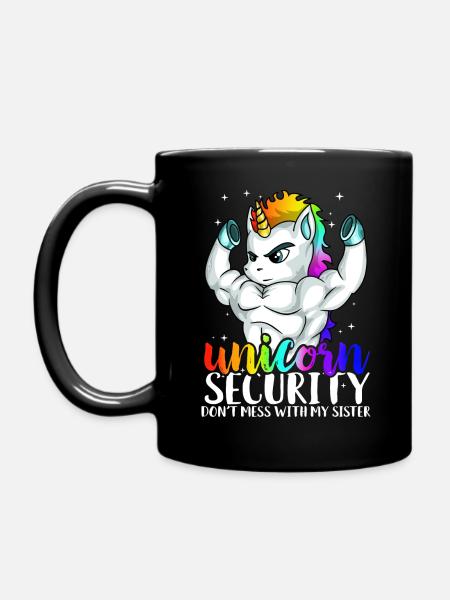 Unicorn Security Dont Mess With My Sister Funny - Full Colour Mug - black