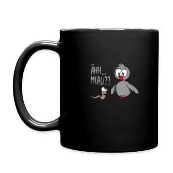 Ähhh Miau? Frecher Wurm mit Vogel - Tasse einfarbig - Schwarz - Links