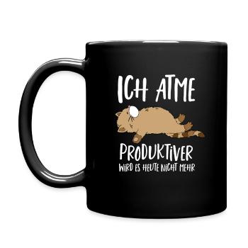 Ich atme. Kollege Geschenkidee Büro faule Katze - Tasse einfarbig - Schwarz - Links