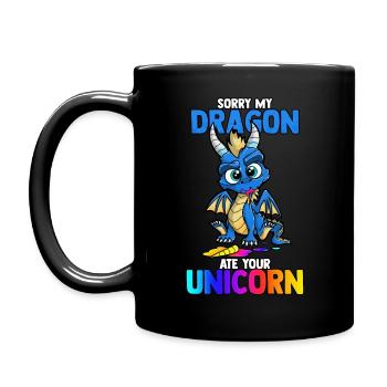 Tut mir leid, mein Drache hat dein lustiges süßes Einhornbuch gegessen - Tasse einfarbig - Schwarz - Links