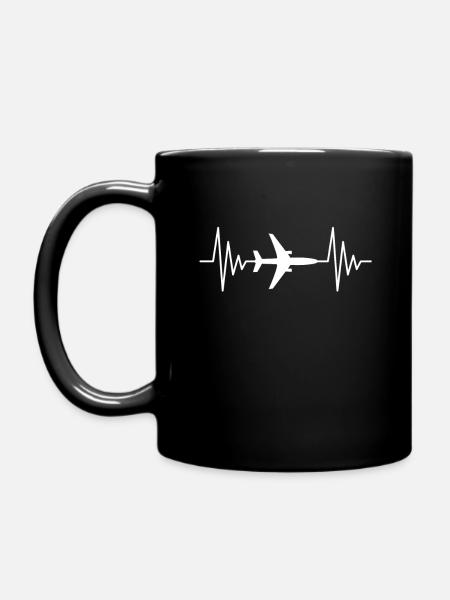 Flugzeug Herzschlag - Tasse einfarbig - Schwarz