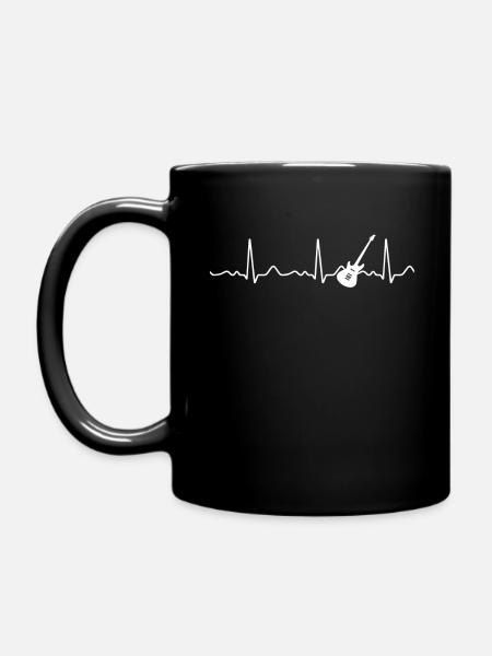 Bass guitar - heartbeat, pulse, heart line, EKG - Full Colour Mug - black