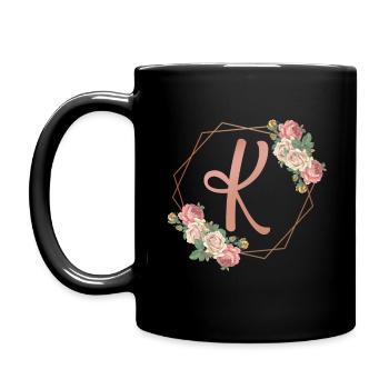 Romantic Floral Wreath Initial Letter K Flowers - Full Colour Mug - black - Left