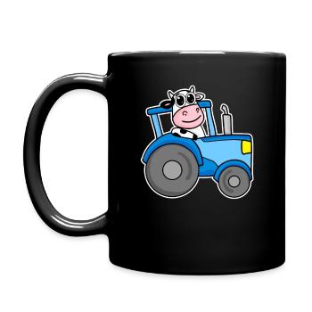Cow Tractor Illustration - Full Colour Mug - black - Left