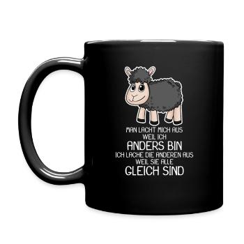 Schwarzes Schaf lustiger Spruch - Tasse einfarbig - Schwarz - Links
