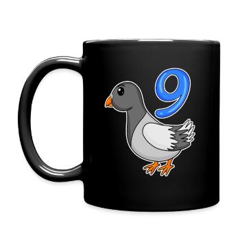 9 Jahre alt - 9. Geburtstag - Taube Vogel Motiv - Tasse einfarbig - Schwarz - Links