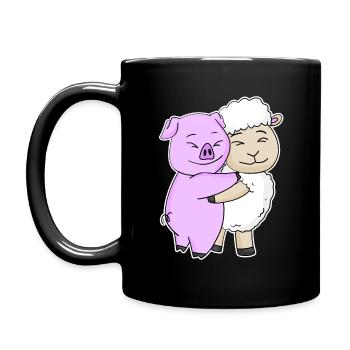 Schwein und Schaf niedliche Tiere knuddeln - Tasse einfarbig - Schwarz - Links