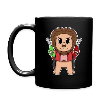 Tankwart Löwe Tankstelle - Tasse einfarbig - Schwarz - Links