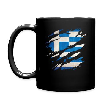 Grèce - Drapeau national, rayures, fissures - Mug uni - noir - Gauche