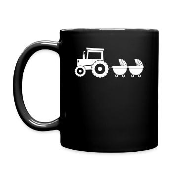 Traktor mit Babywagen - Zwillinge - Tasse einfarbig - Schwarz - Links