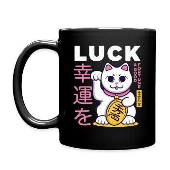 Lucky Cat Good Luck - Full Colour Mug - black - Left