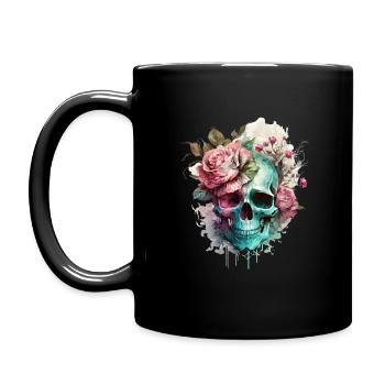 Skull and crossbones with roses - Skull Dia De Los Muertos - Full Colour Mug - black - Left
