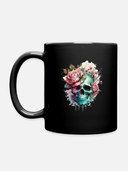 Totenkopf mit Rosen - Skull Dia De Los Muertos - Tasse einfarbig - Schwarz