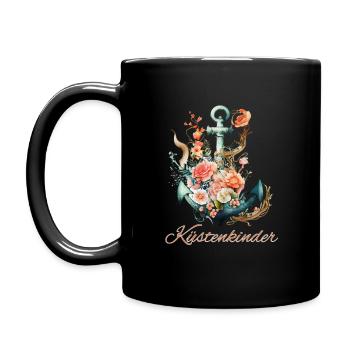 Coastal children's anchor with flowers - Full Colour Mug - black - Left