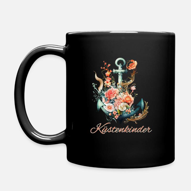 Küstenkinder-Anker mit Blumen - Tasse einfarbig - Schwarz