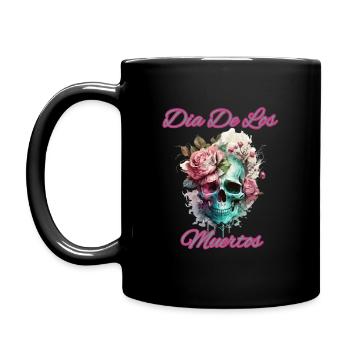 Skull with Flower Slide De Los Muertos - Full Colour Mug - black - Left