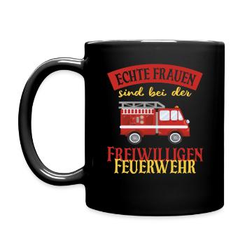 Echte Frauen sind bei der Freiwilligen Feuerwehr - Tasse einfarbig - Schwarz - Links