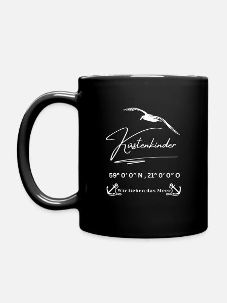 Küstenkinder-Möwe-Anker-Ostsee-Meer-Koordinaten - Tasse einfarbig - Schwarz