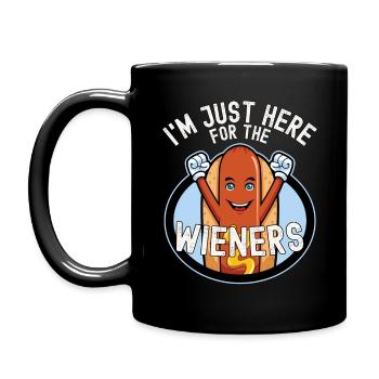 Ich bin nur wegen der Wurst hier. - Tasse einfarbig - Schwarz - Links