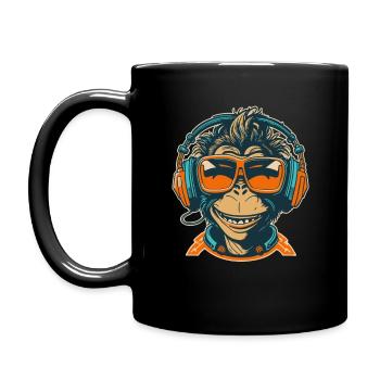 Affe DJ Sonnenbrille Kopfhörer Schimpanse Bunt - Tasse einfarbig - Schwarz - Links