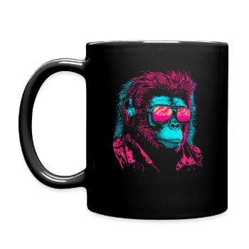 Affe DJ Sonnenbrille Kopfhörer Schimpanse Bunt - Tasse einfarbig - Schwarz - Links