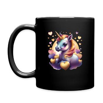 Einhorn mit bunten Herzen - Sweet Unicorn - Tasse einfarbig - Schwarz - Links