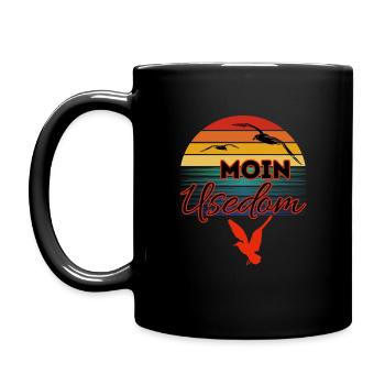 Moin Usedom mit Möwe im Retro Style-Insel Usedom - Tasse einfarbig - Schwarz - Links