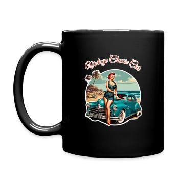 Vintage Classic Car Retro Pin Up Girl - Full Colour Mug - black - Left