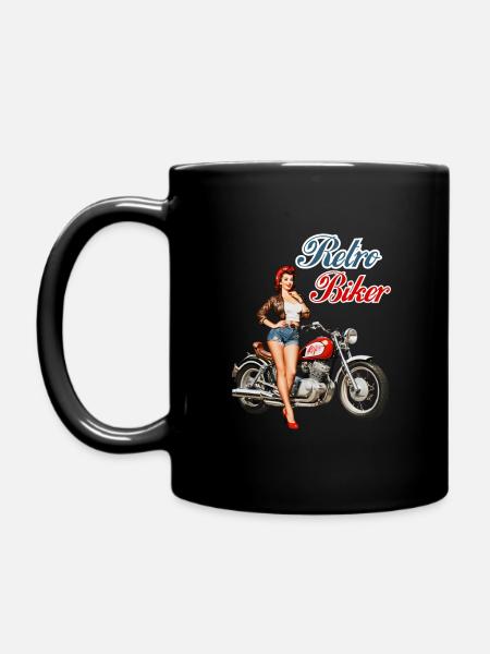 Rétro Biker Vintage Moto Pin Up Girl - Mug uni - noir