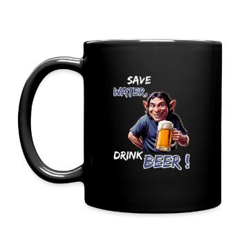 Save Water, Drink Beer - Lustiger Party Kobold - Tasse einfarbig - Schwarz - Links