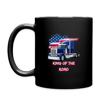 US LKW Amerika mit Flagge -King of the road - Tasse einfarbig - Schwarz - Links
