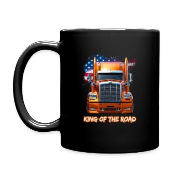 US LKW Amerika mit Flagge -King of the road - Tasse einfarbig - Schwarz - Links