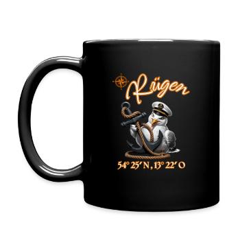 Rügen GPS coordinates ! funny seagull with anchor - Full Colour Mug - black - Left