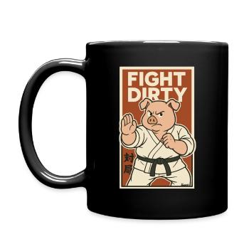 Karate Kampfschwein – Kämpfe schmutzig - Tasse einfarbig - Schwarz - Links