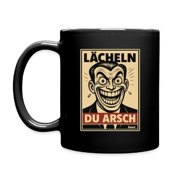 Lächeln du Arsch Sarkamsmus Comic im Retro Stil - Tasse einfarbig - Schwarz - Links
