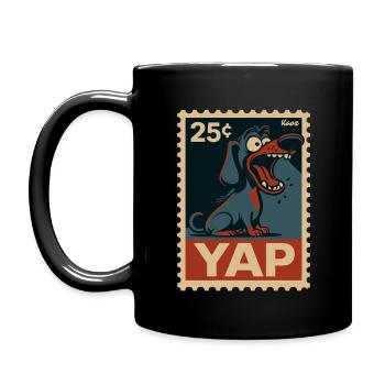 Comic Dackel auf Briefmarke mit Yap - Tasse einfarbig - Schwarz - Links