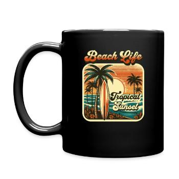Retro Beach life tropical sunset - Full Colour Mug - black - Left