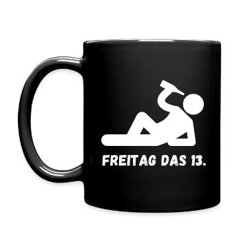 Freitag das 13 Lustiger Spruch Party Damen Herren - Tasse einfarbig - Schwarz - Links
