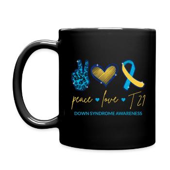 Peace Love T21 - Down Syndrome Awareness I - Full Colour Mug - black - Left