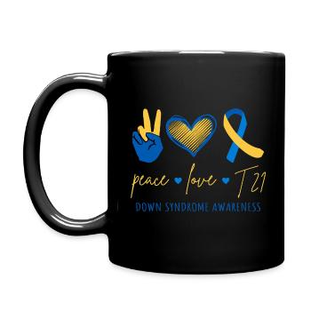 Peace Love T21 - Down Syndrome Awareness II - Full Colour Mug - black - Left