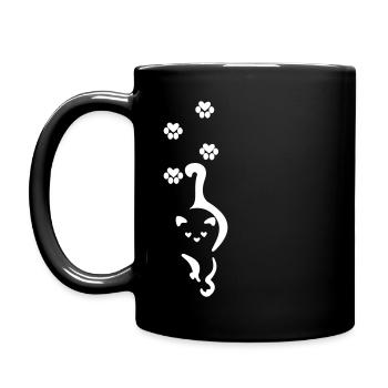 Cat with paw prints - Full Colour Mug - black - Left